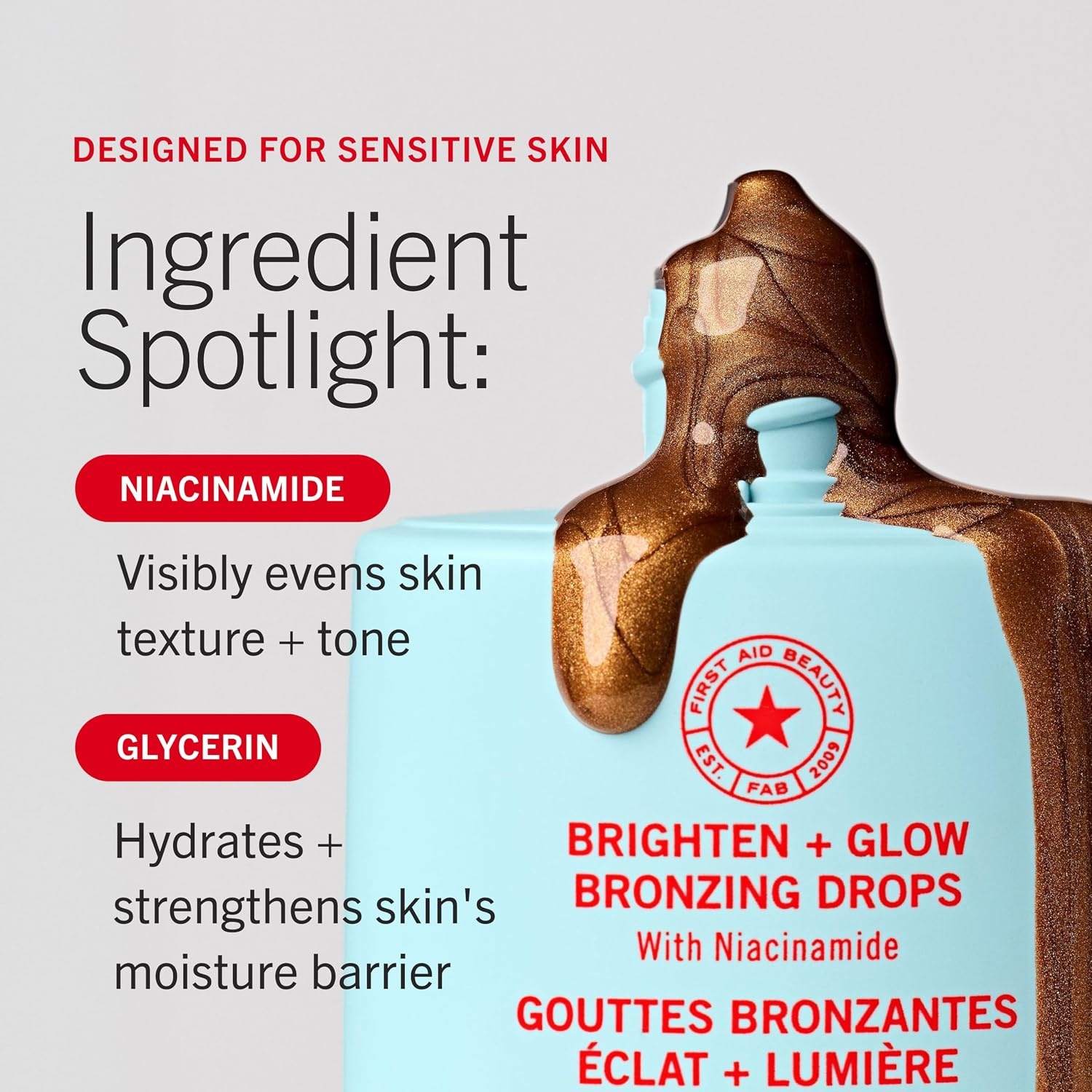 image:imageFirst Aid Beauty Bronze Glow Drops 5 Niacinamide Glow Serum Visibly Blur Pores amp Even Skin Tone Hydrates to Strengthen Moisture Barrier NonComedogenic 1 oz