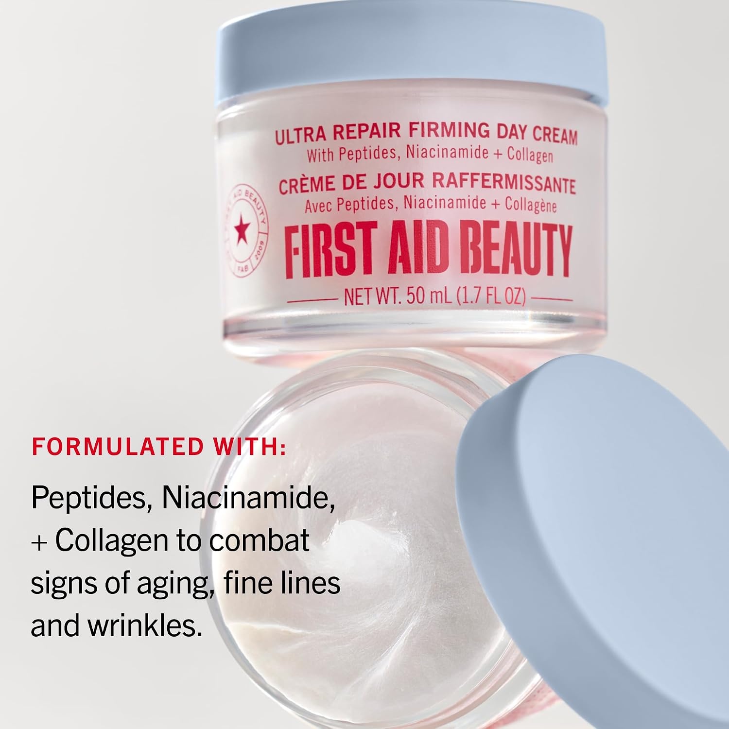 image:imageFirst Aid Beauty Firming Collagen Cream with Peptides Niacinamide AntiAging Face Moisturizer Reduce Fine Lines and Wrinkles NonComedogenicDay Cream