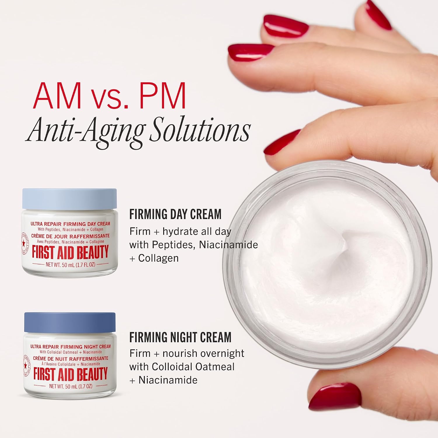 image:imageFirst Aid Beauty Firming Collagen Cream with Peptides Niacinamide AntiAging Face Moisturizer Reduce Fine Lines and Wrinkles NonComedogenicNight Cream