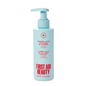 First Aid Beauty Brighten + Glow Exfoliating Gel Cleanser, Daily AHA Face Wash with Lactic Acid, Niacinamide & Jojoba Pearls, Gentle Exfoliator for Sensitive Skin, Brightens & Smooths