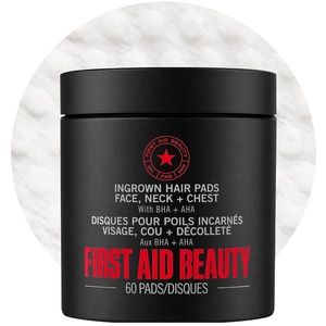 First Aid Beauty Ingrown Hair Pads with AHA + BHA — Aftershave Treatment for Razor Bumps & Ingrown Hairs, Alcohol-Free, Sensitive Skin, Face, Neck & Body, 60 ct